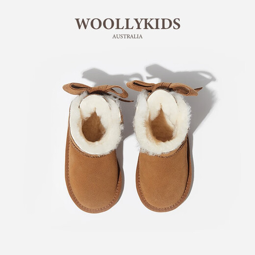 Lamb Wally woollykids genuine leather men's and women's baby snow boots winter plus hair anti-slip fur one-piece children's shoes chestnut yellow 26 suitable for feet 15.0cm long