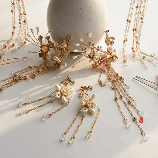 Hanfu hair crown for women, ancient style phoenix crown headdress, full set of ancient costumes, fairy style tassels, rocking wig hairpin, nine-piece set