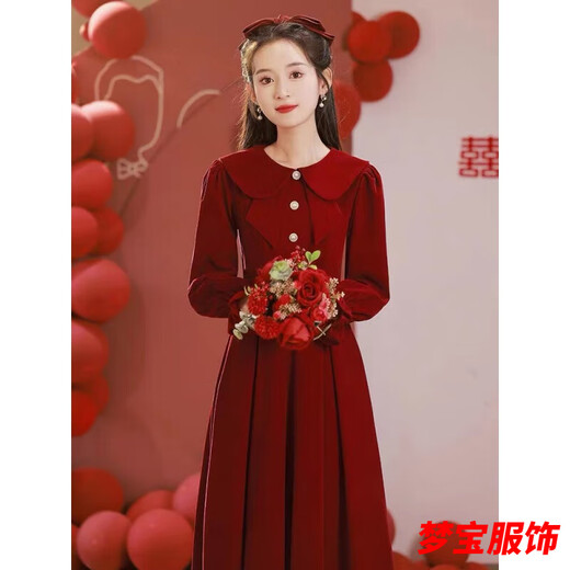 Shisi Toast Wear Bridal Year Autumn and Winter New Large Size Fat MM Feeling Belly Covering Engagement Dress Women Burgundy L Recommended 100-120 Jin Jin equals 0.5 kg
