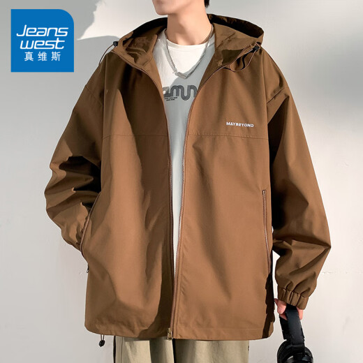 真维斯（Jeanswest）冲锋外套男春秋季山系户外机能风痞帅宽松工装春款连帽夹克男潮 727浅卡其 M