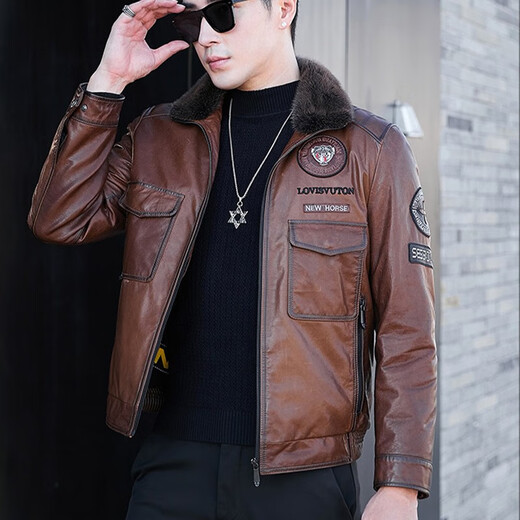 Hengyuanxiang Genuine Leather Down Jacket Men's Genuine Leather Jacket Slim Fit Korean Style Handsome Lapel Goat Leather Jacket Men's Autumn and Winter New Style Picture Color 2XL 180