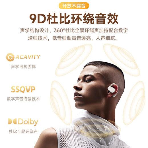 Sorthol Bluetooth headset, ear-hung bone conduction concept, open type, true wireless, non-in-ear call, noise reduction, long endurance, sports [open, no sound leakage, no swelling and pain when worn for a long time] White