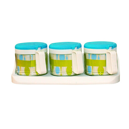 
Camellia three-group round glass seasoning bottle seasoning box rack Salt tank large salt box 300ML*3 color random small material box