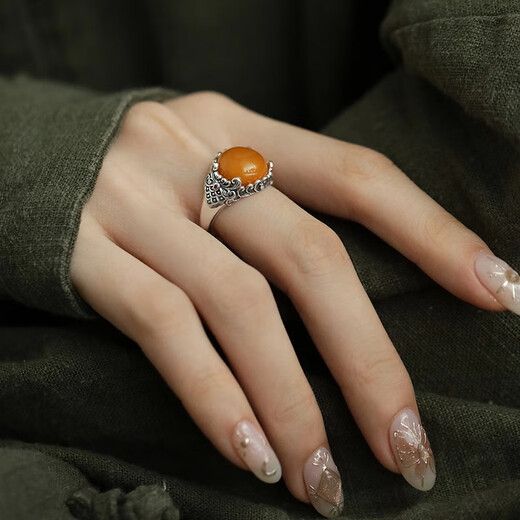 Twilight beeswax auspicious cloud silver ring for women, light luxury, retro, non-fading opening, adjustable index finger ring opening, adjustable beeswax ring