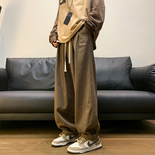 Main idea (ZHUYIFAN) fat man large size 230 Jin Jin is equal to 0.5 kg men's straight autumn and winter overalls trendy brand large size straight wide leg casual pants K1477 coffee color M (165) 90-110 Jin Jin is equal to 0.5 kg can be worn