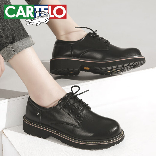 CARTELO crocodile CARTELO British style retro small leather shoes women's lace-up shoes KDLYJ-WF031 black 38