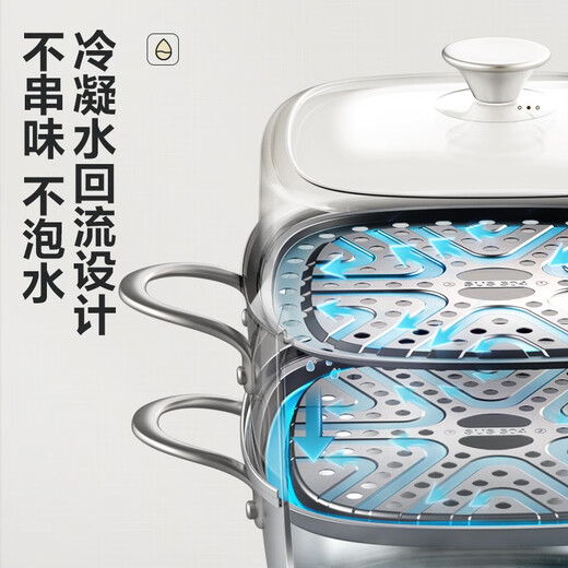 SUPOR steamer gas stove induction cooker universal anti-scalding two-layer double-layer steamer stainless steel 304 household fish steamer square 15L large capacity 24cm