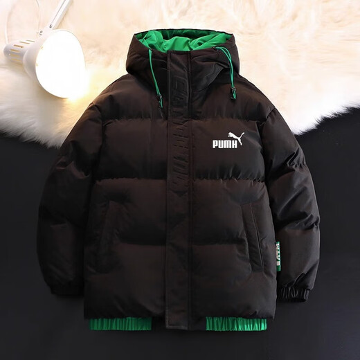 Men's hooded down jacket winter couple new thickened warm cotton coat trendy brand youth cotton-padded jacket winter jacket black XL