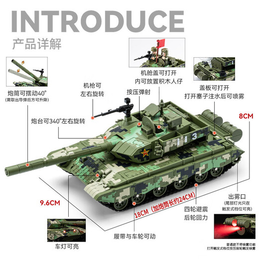 Yunya Großer Panzer-Spielzeugauto-Modell für Kinder, transformiert, militärisch, abschussfähiges Projektil-Raketen-Streitwagen, Kindertagsgeschenk [Spray-Version], Legierung 99A-Panzermodell, Tarnung
