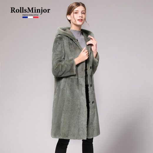 Rolls-MG Brand Nickel Women's Mink Liner Matcha Green Reversible Detachable Mid-Length Mink Coat Outer Jacket Olive Green - Matcha Green Mink Liner 180/3XL