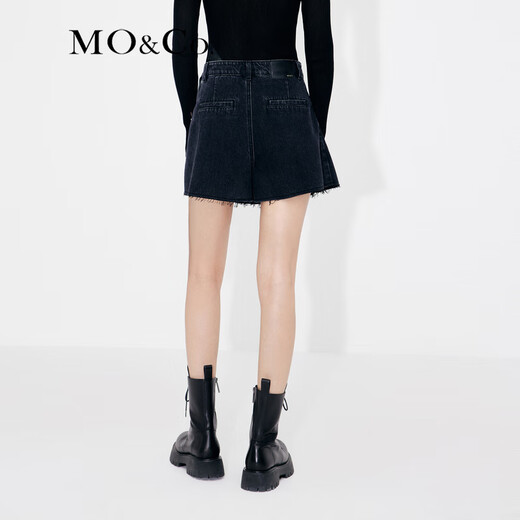 MO&Co. Functional style buckle high waist denim asymmetrical American retro culottes pants Moanke denim black S 26