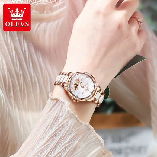 OLEVS women's watch mechanical fully automatic Swiss certified brand light luxury love waterproof simple women's watch New Year gift