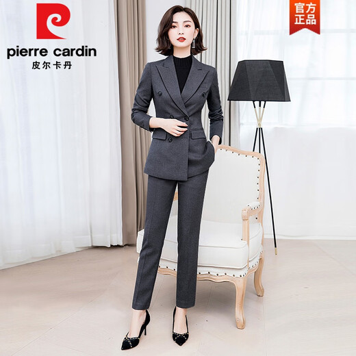 Pierre Cardin Gray Suit Suit Fashionable Professional Wear Temperament Goddess Model CEO Big Brand Noble Suit Two-piece Spring Autumn Winter Dark Gray Suit Thick L