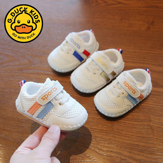 
G.DUCKKIDS Spring and Autumn 0-1 year old baby soft sole toddler shoes children's breathable mesh shoes 3-6-10 months infant and children's shoes A66 orange 14 inner length 11.0cm