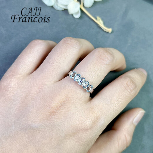 CAJJ Francois 1.0 carat aquamarine ring for women, natural colored gemstone, 925 silver inlaid jewelry, size 13