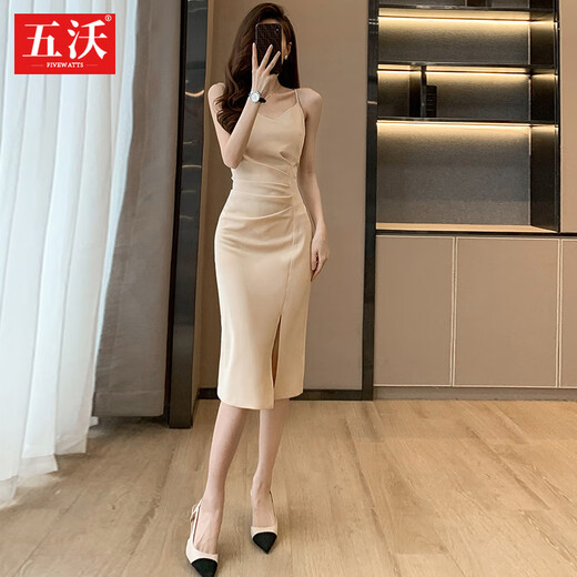 Wuwo professional dress, goddess style, fashionable suspender skirt, slim fit, suit jacket and bottoming skirt, apricot dress M