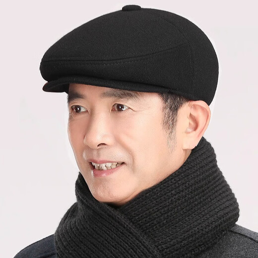 CHICORA middle-aged and elderly hats men's spring and autumn forward hat thin section old man grandfather dad new spring and summer casual peaked cap 301 black thickened M (57-58cm)