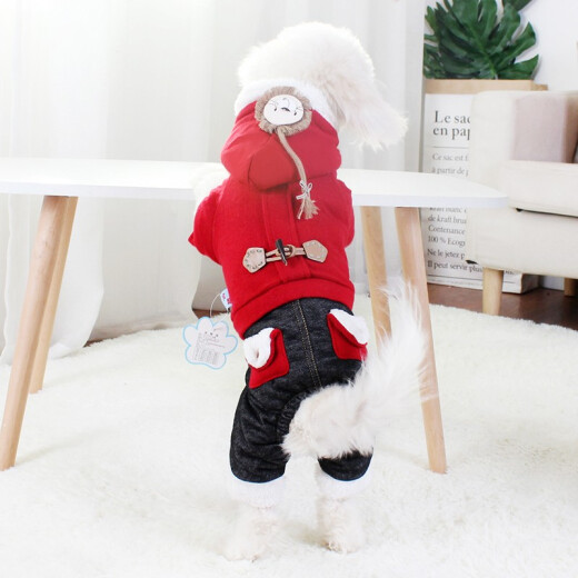 Hanhan pet dog clothes dog clothes small and medium-sized dogs festive autumn and winter velvet thickened four-legged cotton clothes cat clothes red little lion S size recommended 4-5Jin [Jin equals 0.5 kg] pet