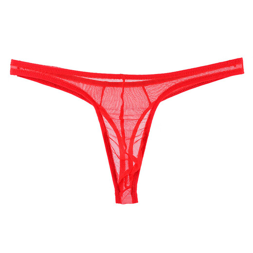 Ye Zimei men's sexy underwear ultra-thin fully transparent sexy underwear men's low-waist see-through mesh temptation U protruding hair thong men's T-pants 4126 red one size