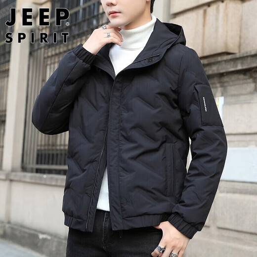 JEEP SPIRIT Jeep Down Jacket Men's Short Autumn and Winter Men's Down Jacket Warm White Duck Down Jacket Men's Black 2XL