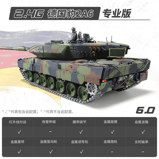 Henglong Deutsch Leopard Tank Fernbedienung Auto Fernbedienungstank Fahrzeug Military Battle Model Eltern-Kind-Fernbedienung Auto-Ladung Spielzeugprofessioneller Ausgabe (Metall Track + Drive Wheel) 1800-mAh-Batterie (kann etwa 25 Minuten lang gespielt werden)