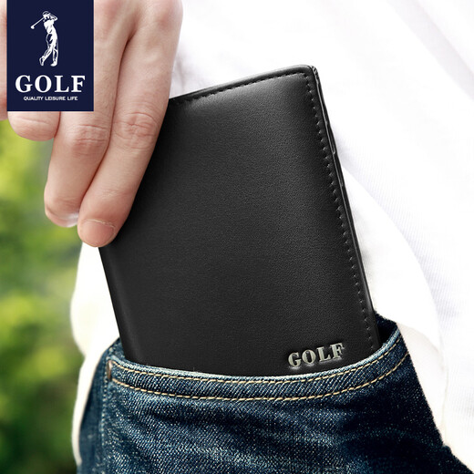 高尔夫（GOLF）头层牛皮男士钱包柔软耐磨牛皮男款钱包时尚商务真皮父亲节礼物 黑色竖款
