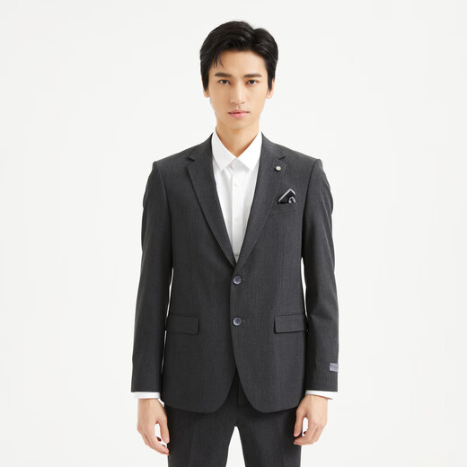 Lilang Youth Business Men's Double Line Plaid Suit Men's Color Spun Formal Suit Two-piece Set A4QXF92 Dark Gray 170A