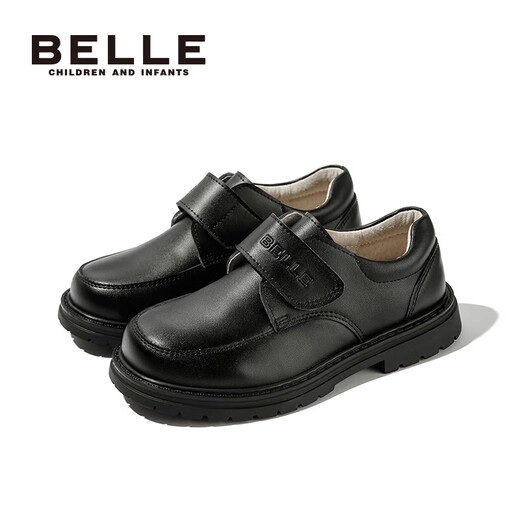 Belle children's shoes boys leather shoes cowhide student performance shoes boys performance shoes spring and autumn single shoes for middle and large children black 32