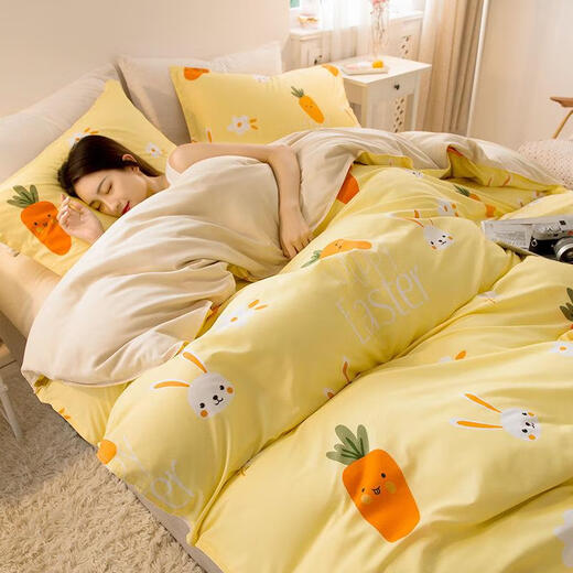 Bedding quilt cover quilt cover sheet 1.2m bed three-piece set spring and autumn brushed quilt washed cotton bedding blue gray type A washed cotton-new style 1.8m bed four-piece quilt cover 1.8*2.0m