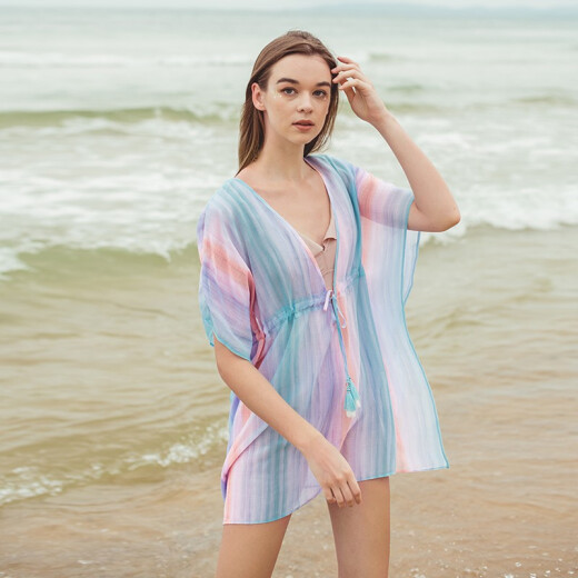 Yizi's new swimsuit cover-up for women with gradient print chiffon lace-up beach seaside pullover cover-up EZI19P018 gradient print