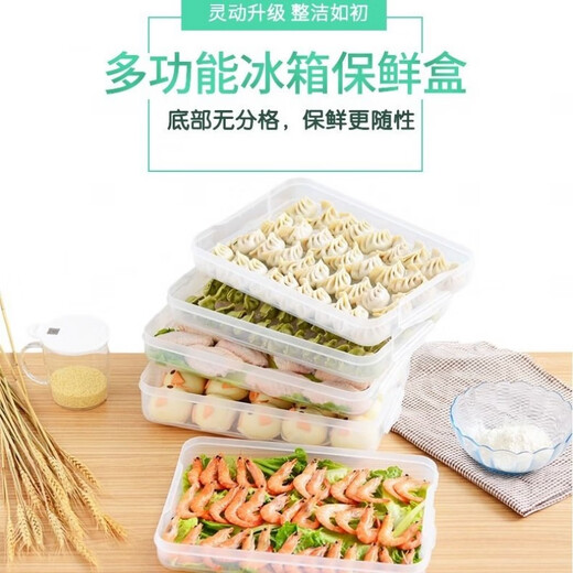 Dumpling box, frozen dumplings, multi-layer refrigerator, quick-frozen dumplings, household egg preservation box, tray, frozen chaos storage box, transparent color, extra large size (one box, one lid)