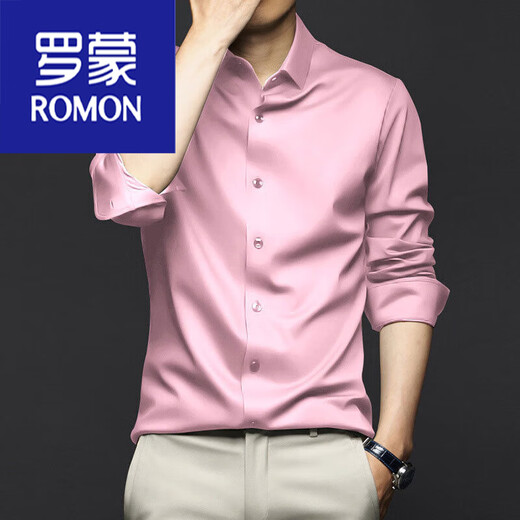 ROMON mulberry silk shirt men's long-sleeved no-iron business 2026 silk drape plus size shirt suit feel black L 40 (recommended 115-130 Jin Jin equals 0.5 kg)