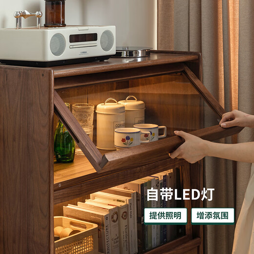 Genji Muyu solid wood side cabinet modern minimalist living room storage storage cabinet black walnut glass wall storage cabinet