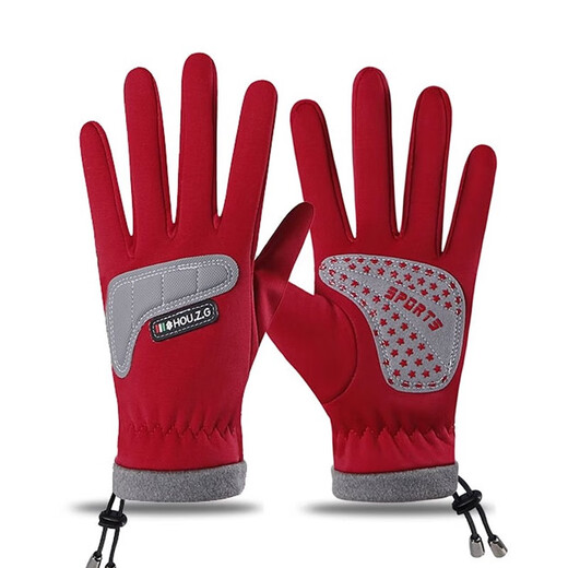 HTBT children's cycling gloves, winter plus velvet, warm, skiing, snowball fights, windproof, waterproof, cycling bicycle gloves for boys and girls, pendant pink L (8-13 years old)