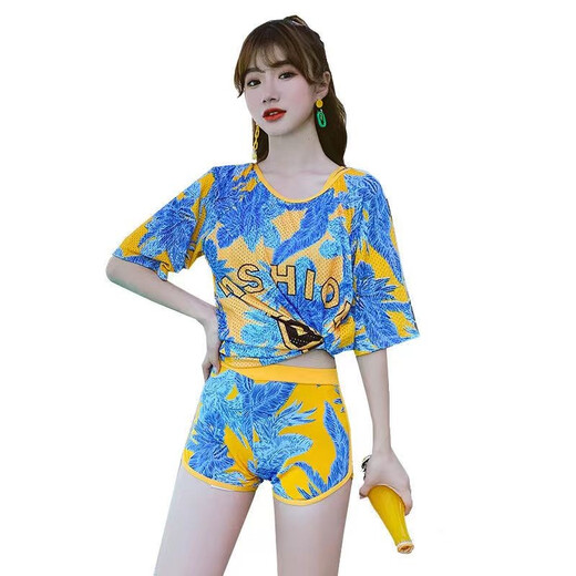 绘自然游泳衣女士分体三件套保守遮肚显瘦运动款学生胖mm  傲6625三件套-黑色 2XL 建议115-130斤