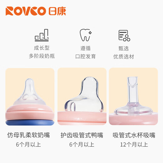 日康（rikang）奶瓶 宝宝吸管奶瓶 PPSU宽口奶瓶鸭嘴杯270ml N1047 暖心黄