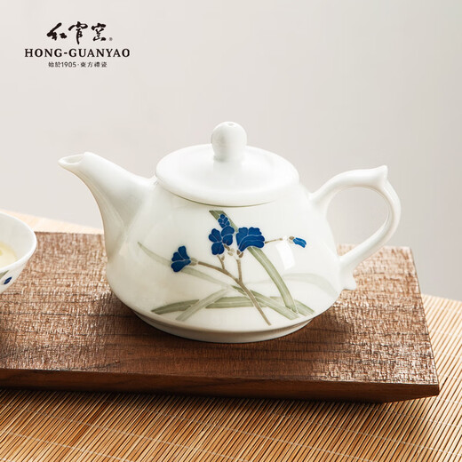 Hongguan kiln Chinese porcelain tea set set Liling ceramics high-end gift for men and elder leaders Langu Youxiang customized housewarming gift Langu Youxiang teapot tea set intangible cultural heritage underglaze color hand-painted 9 heads