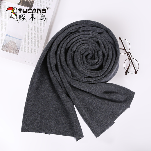 Woodpecker (TUCANO) Woolen Scarf Men's Autumn and Winter Solid Color Casual Versatile Long Warm Korean Style Simple New Year Christmas Birthday Gift Gray