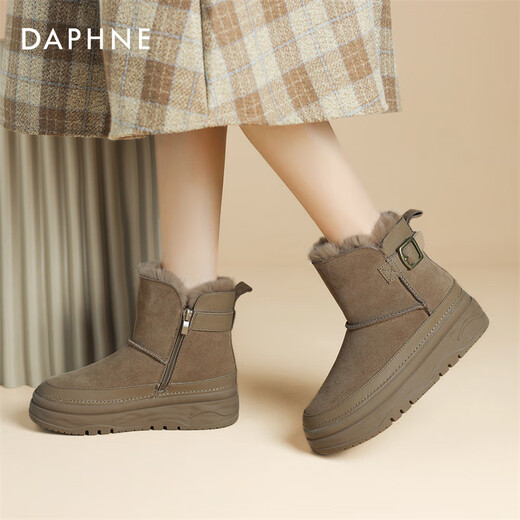 Daphne snow boots winter thickened velvet Northeastern cotton shoes thick-soled short boots women's shoes 4023608067 Khaki 38