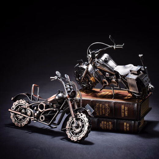 贝汉美（BHM）铁艺复古哈雷摩托车模型办公室装饰品客厅电视柜创意工艺品小摆件 古铜色 如图