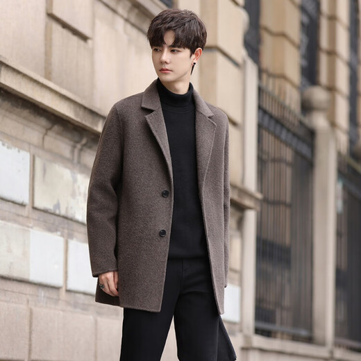 Pierre Cardin double-sided woolen woolen coat men's mid-length Korean style suit collar woolen coat autumn and winter thickened windbreaker men's black L recommended 120-135Jin Jin equals 0.5 kg