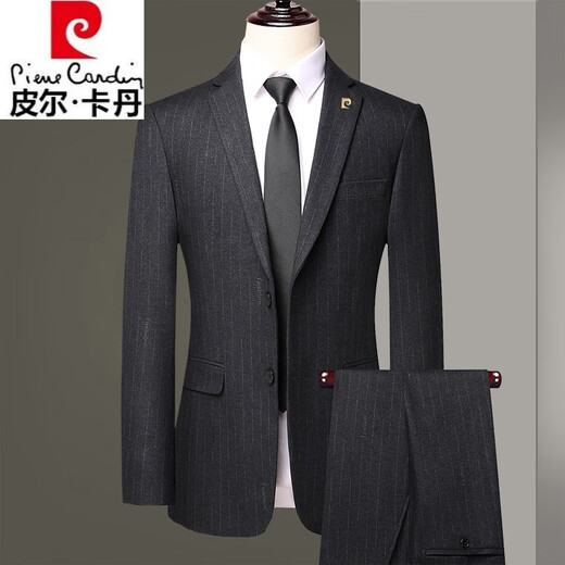 Pierre Cardin suit men's spring and autumn middle-aged men's business casual suit wedding jacket blue striped 8985 thick section 175 yards recommended 125 Jin Jin equals 0.5 kg -135 Jin Jin equals 0.5 kg