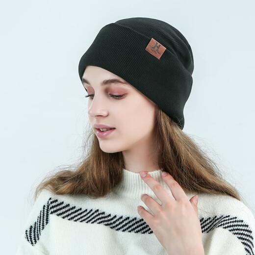 Jiabai Hommy woolen hat for men and women, classic version, casual and versatile double-layer knitted winter warm hat, same style for men and women, black HM601