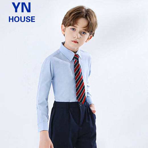 Yinuobang children's shirt long-sleeved blue boys and girls shirt suit shirt blue size 140