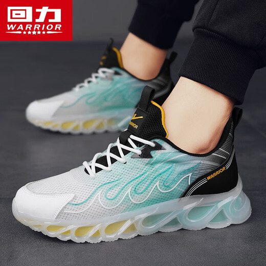 回力(Warrior)男鞋时尚休闲跑步鞋透气厚底网面运动鞋3522白/绿/黑40