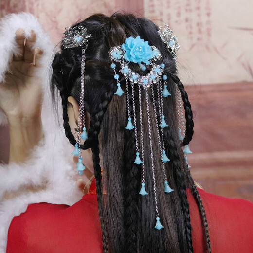 Hanfu headwear set, hairpins, ancient style hair accessories, women's ancient costume accessories, fairy tassels, Su-step shake hairpins, ancient accessories, white set