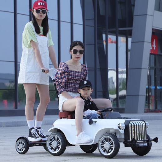 Nuotong Kangshuai Kinder-Elektroauto, Allrad-Fernbedienung, Spielzeugauto, bietet Platz für Männer und Frauen, Baby, Schaukelauto, Eltern-Kind-Kinderwagen, Oberteil mit Rot, kann Erwachsene + Allradantrieb + große Batterie stehen