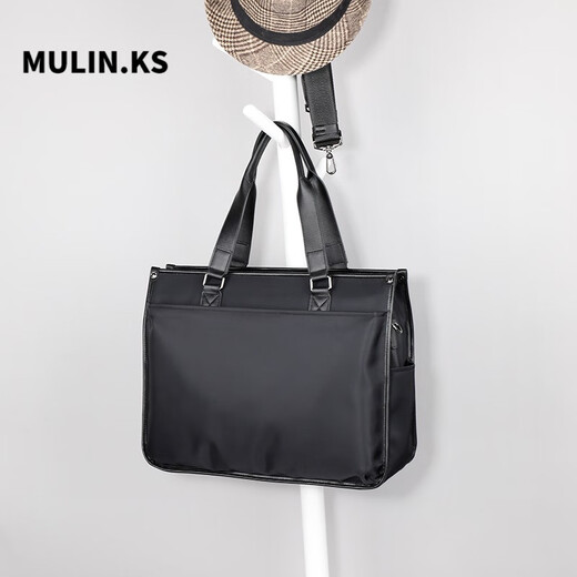 MuLin.Ks Men's Travel Light Bag Handbag Men's Large Capacity Canvas Briefcase Shoulder Tote Bag Men's Computer Bag Horizontal Black - Can Hold 15.6-inch Notebook Large Bag 15.6-inch
