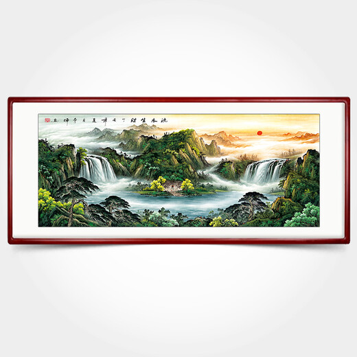 Youxian Chinese painting, landscape painting, office hanging painting, sofa background wall, living room decoration painting, ink calligraphy and painting, background painting, landscape painting, flowing water makes money, frame 203*85 cm