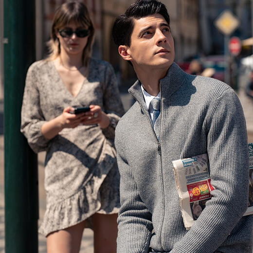 Mr. Bu customized zipper stand collar wool cardigan spring and autumn thickened sweater jacket for men BT12156 off size clearance medium gray XL (180)